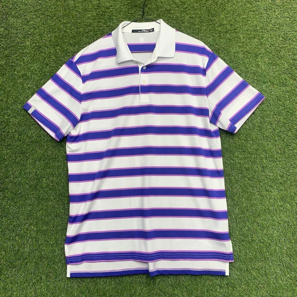 RLX Ralph Lauren Golf Polo Shirt Mens Medium Striped Athletic Sportswear Sport